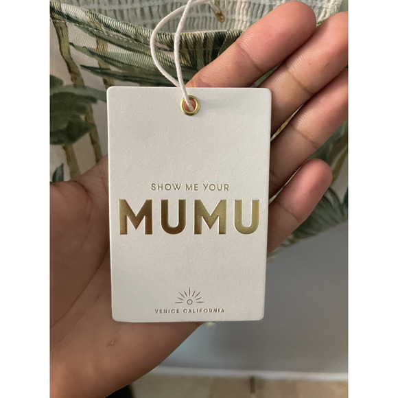 Show Me Your Mumu Delia Bamboo Palm Leaf Print Ruffled Denim Crop Top XL NWT - Picture 6 of 8